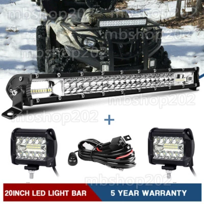 Combo de barra de luz de trabajo LED de 20" con vainas cable compatible con Yamaha Grizzly Kodiak Raptor Rhino Foto 1 de 4