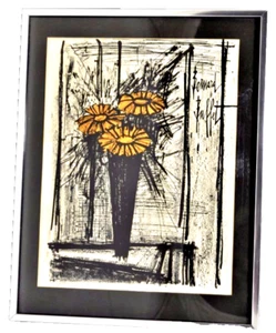 BLUME von BERNARD BUFFET STEIN LITHOGRAPHIE LIMITED EDITION SIGNIERT COA GERAHMT 1968 - Bild 1 von 6