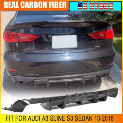 For Audi A3 Sline S3 Sedan 2013-16 REAL Carbon Rear Bumper Diffuser Lip Spoiler - Image 1 of 4