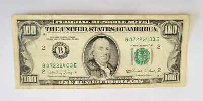 1988 $100 One Hundred Dollar Bill, Federal Reserve Note Serial # B07830463B - Image 1 of 2