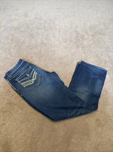 Jeans uomo blu bootcut nero fibbia 36x36 denim elasticizzato invecchiato finto patta - Foto 1 di 11