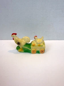 Vintage 1930’s Viscoloid Celluloid Easter Rooster & Hen W/ Eggs Pulled Cart - Picture 1 of 4