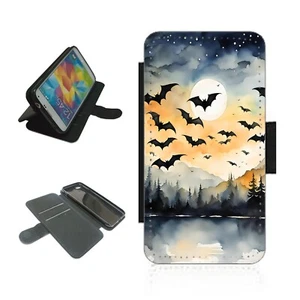 Bats Moon Halloween Phone Case wallet For iPhone / Samsung flip cover - Picture 1 of 4