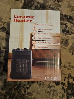 Intertek NT15-20A Black Ceramic Space Indoor Portable Thermostat Electric Heater - Image 1 of 4