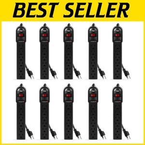 10-Pack 6-Outlet Black Surge Protector Power Strip with 735 Joules of Protection - Picture 1 of 9