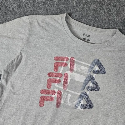 Camiseta masculina FILA logotipo gráfico médio gola redonda manga curta cinza top - Imagem 1 de 4