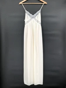 Vintage Miss Elaine Damen Spitzenbesatz Satin Maxi Nachthemd S elfenbein transparent 80er - Bild 1 von 9