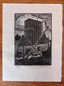 Hendrik Glintenkamp "Manhattan Bau, Radio City" 1932 signiert Holzschnitt - Bild 1 von 5