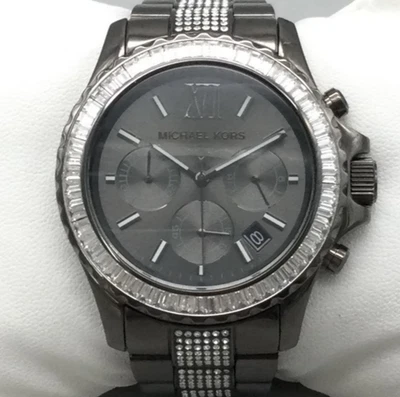 Michael Kors Chronograph Watch Women MK5829 45mm Silver Tone Date New Battery 6" - Image 1 of 4