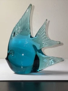 Feines mundgeblasenes Glas Aqua Blau Engel Fisch Figur - Bild 1 von 7