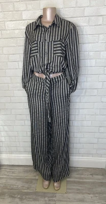 NWT Free People 连体连身裤大码宽松阔腿裤套装黑色中号 — 第 1/4 张图片