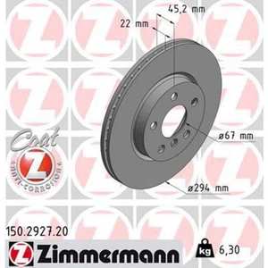 Zimmermann OE Coat Z Brake Rotor Pair 294mm Front 150.2927.20 - Picture 1 of 2