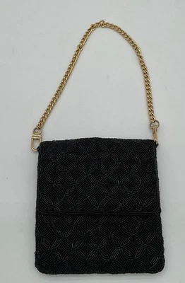 Unbranded Shoulder Bag Evening Purse Black Beaded 6" x 6.5" x 1" Chain Strap - Image 1 of 4