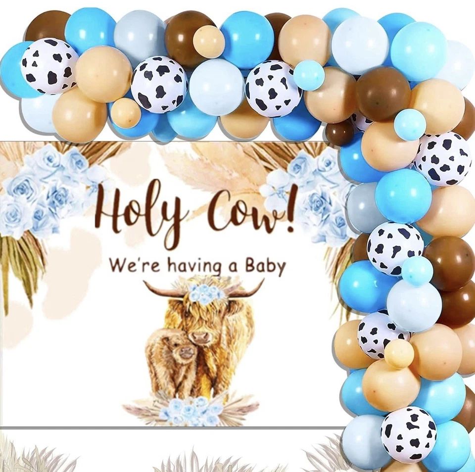 51 PCS Highland Cow Baby Shower Decorations: Blue, Boy, Highland Cow, - Image 1 of 1