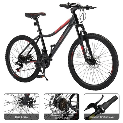 24 inch High Carbon Steel 21 Speed Mountain Bike,Men Bikes MTB School Student - Image 1 of 4
