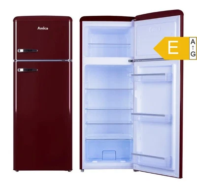 Kühl-Gefrierkombination Retro Amica KGC15631R weinrot 144x55x61cm E 206L - Bild 1 von 3