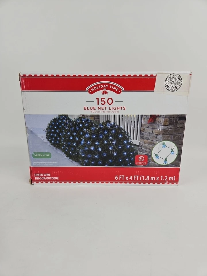 Holiday Time 150 AZUL Luces de Red 6’ x 4’ Alambre Verde Navidad Decoración Exterior NUEVO Foto 1 de 4