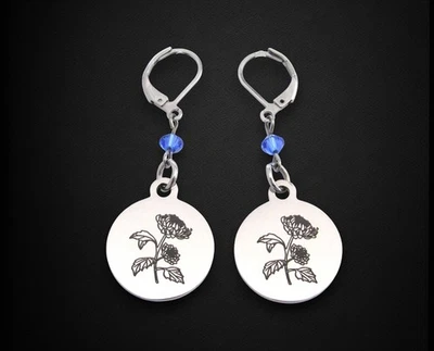 Pendientes Flor Crisantemo con Piedra Natal, Joyería Flor Nacimiento Mamá Noviembre Foto 1 de 4