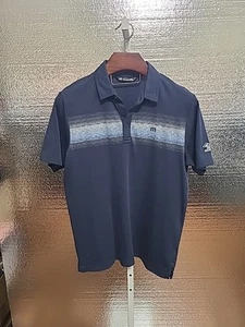 Travis Matthew Golf Polo Mens Shirt M Measure Photos Navy Desert Mountain Logo - Picture 1 of 11