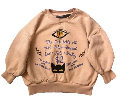 Mini Rodini bestickter Pullover Sweatshirt schwarz Katze erzählt alle Print 1-3y - Bild 1 von 4