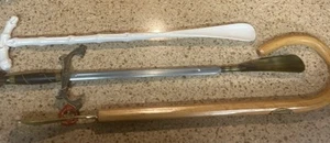 Set of 3 Long 24” Shoe Horns Plastic • Metal • Wood ~ Vintage - Read Dis - Picture 1 of 14
