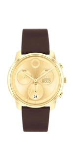 Brandneu Movado Bold Herren Gelbgold Braun Lederband Uhr 3601029 - Bild 1 von 4