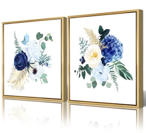 QTESPEII Flowers Canvas Art Wall Decor Blue Hydrangea and Peony Pictures Prin... - Picture 1 of 6