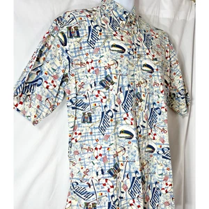 Camisa roja azul náutica hawaiana con botones banderas de vela para hombre talla M anclas - Imagen 1 de 11