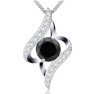 1.65Ct Round Cut Natural Black Diamond Solitaire Pendant In 925 Sterling Silver - Picture 1 of 1