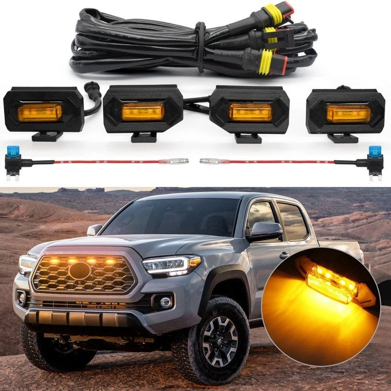 Luz de rejilla LED DRL estilo ámbar ahumado Raptor 4 piezas para Toyota Tacoma TRD 20-21 Foto 1 de 4