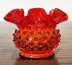 FENTON AMBERINA Hobnail Ruffled VASE Votive ART GLASS VINTAGE 4" - Picture 1 of 13