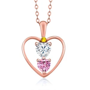 18K Rose Gold Plated Silver White Moissanite Pink Moissanite and Yellow - Picture 1 of 4