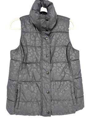 Chaleco acolchado Old Navy para mujer gris carbón leopardo mediano Y2K Gorpcore Foto 1 de 4