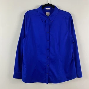 Camicia Chicos No Iron con bottoni taglia 2 US Large blu tinta unita manica lunga cotone - Foto 1 di 11
