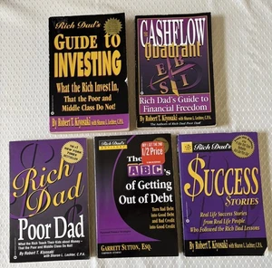 Lot 6 Rich Dad Poor Books Robert Kiyosaki Investing Getting Out Of Debt Cashflow - Picture 1 of 7