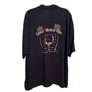 Tommy Bahama Mens Silk Button Up Shirt Grand Marlin Rum Vacation Tropical Black - Picture 1 of 9