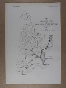 Fox & Wolf Rivers Drainage Area Map Wisconsin 1907 - Picture 1 of 1