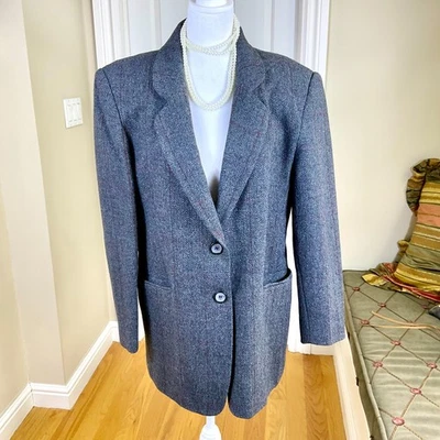 Chaqueta Blazer Larry Levine Lana Cuadros Gris Borgoña Gran Tamaño Años 90 De Colección (10) Foto 1 de 4