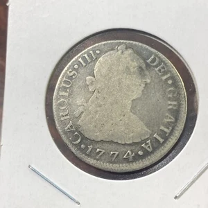 1774 FM 2 Reales Mexiko Münze Karl III Silber - Bild 1 von 2
