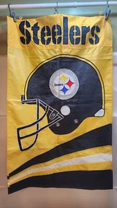 Steelers Flag Helmet Embroidered Vintage 28x44 Reversable Heavy Indoor Outdoor - Picture 1 of 8