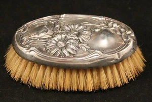 Antique Oval Sterling Silver Repousse Flowers Brush Webster Company - Picture 1 of 12