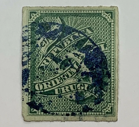 1877 URUGUAY STAMP #40 IMPERF WITH BLUE SON CANCEL Cover