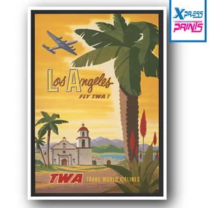 Vintage Travel Poster Retro Los Angeles Wall Art Deco A3 A4 A5 SIZES LAMINATED - Picture 1 of 4