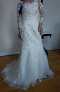 NWT Mermaid Bedazzled Lace Embroidered Wedding Dress By DHGate Never Worn! Sz 8 - Picture 1 of 8