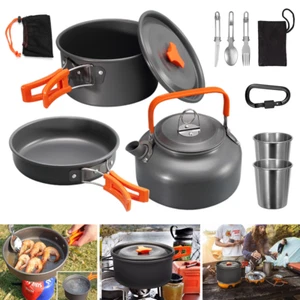 Camping Kochgeschirr Set Outdoor Kochtopf Grillgeschirr Picknic Topf Kaffeekanne - Bild 1 von 9