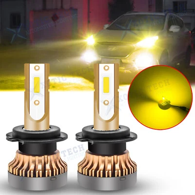 For Hyundai 3000K Golden Yellow H7 LED Headlight High Beam Replacement Bulbs 2x - Image 1 of 4