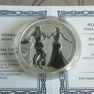 2020 GERMANIA MINT 5 MARK ALLEGORIES ITALIA & GERMANIA 1oz SILVER BU + COA - Picture 1 of 4