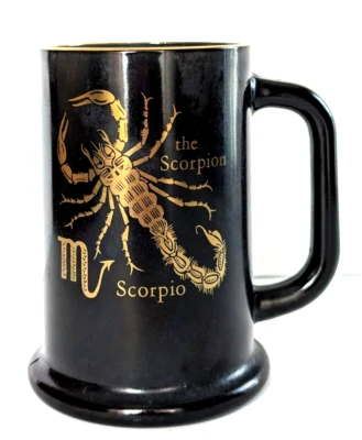 Taza de vidrio federal vintage Escorpio pintada negra y dorada 16 oz 5,1/4" de alto Foto 1 de 4