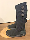 Ugg Australia Black Knit Cardigan Sheepskin Tall Foldover Button Boots 10