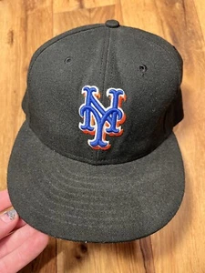 New York Mets Hat Cap Fitted Mens 7 1/4 Black New Era MLB Baseball - Picture 1 of 8